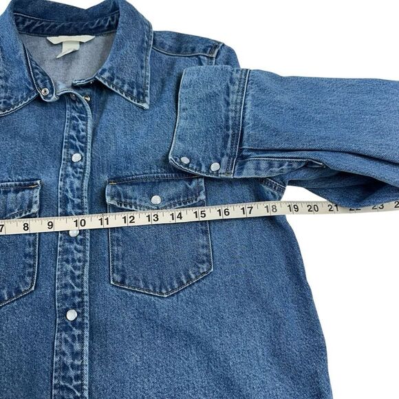 H&M Denim Pearl Snap Shirt Jacket, Small - Picture 10 of 11